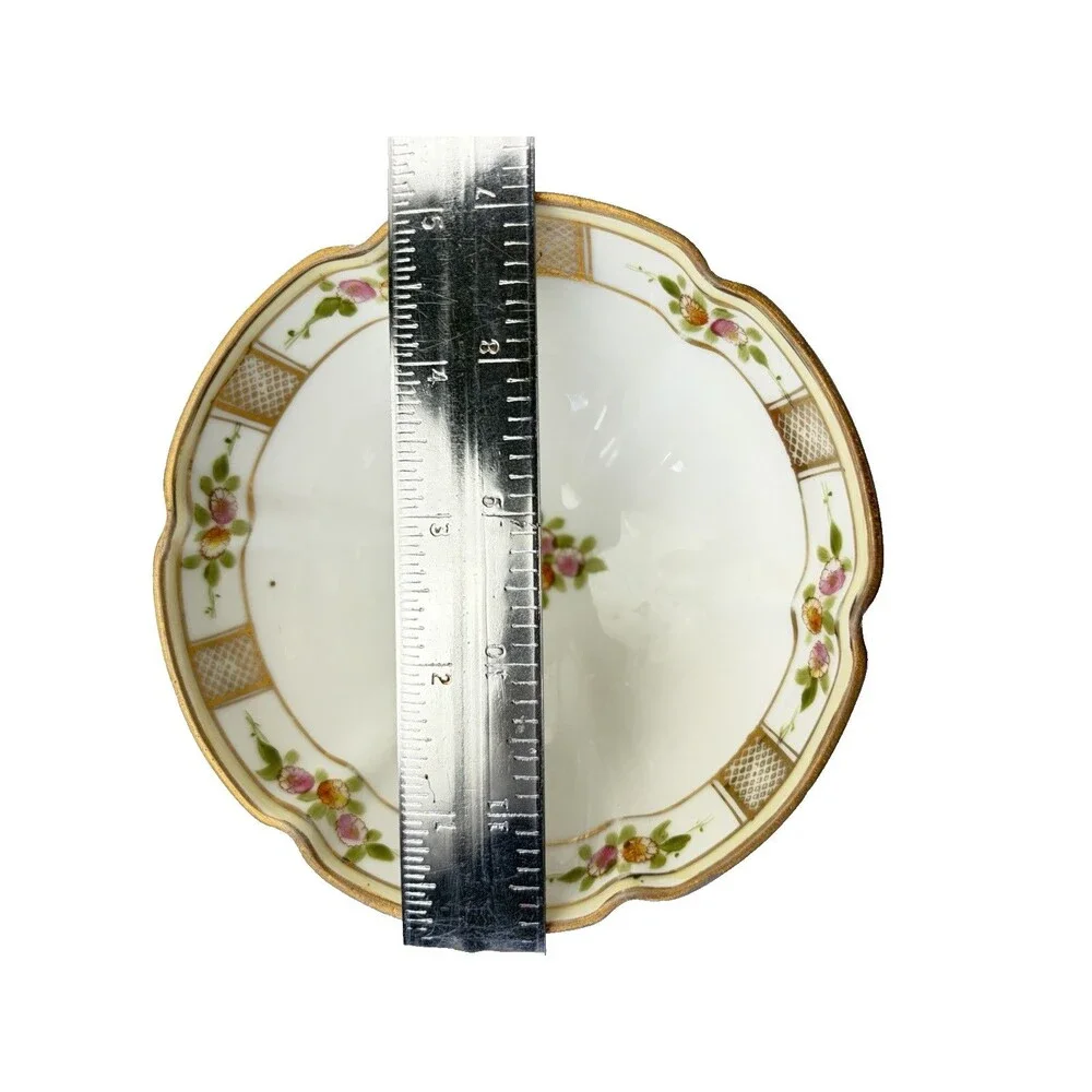 Vintage Hand Painted Nippon Footed Bowl Floral Gold Lattice Raised Relief 7